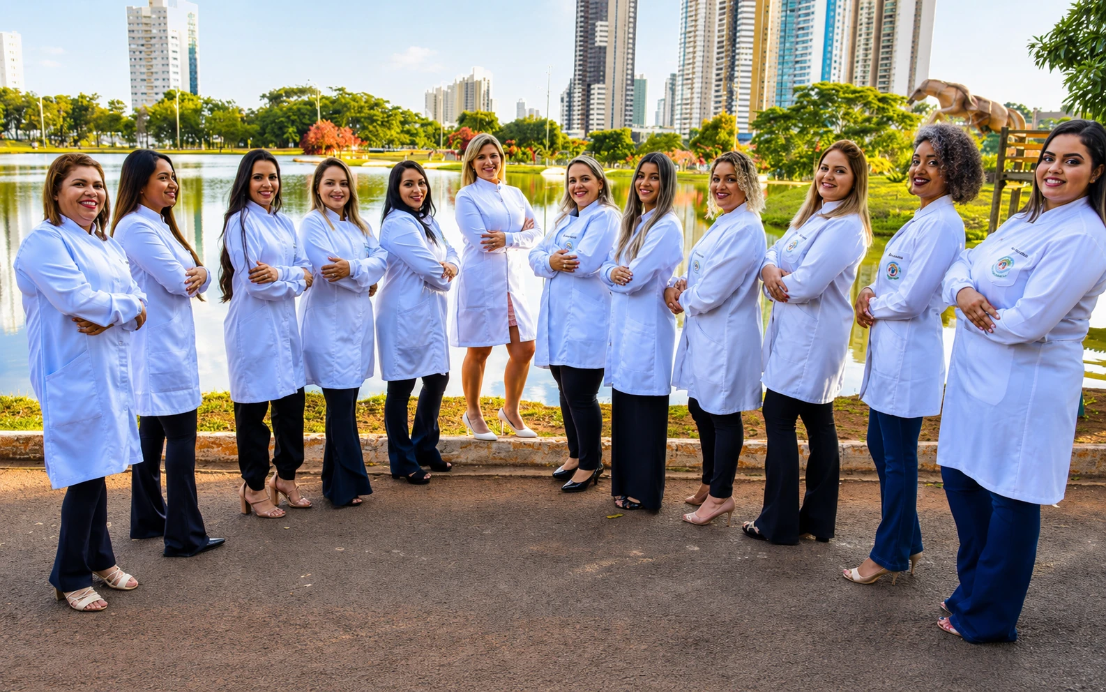Fernanda Bittencourt com alunas formadas em Podologia
